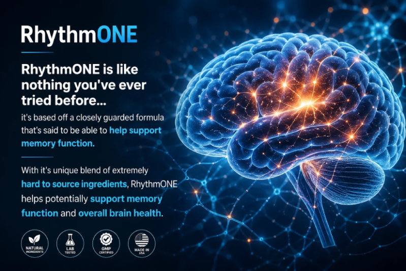What RhythmONE is shown as a natural brain support formula combining botanical ingredients for cognitive wellness